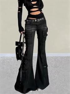American Retro Multi-Pocket Y2K Womens Flared Jeans Slim Fit Cargo Pants