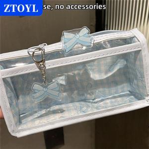 [COD]🔥🔥🔥ZTOYL Sweet Bow Zipper Transparent Pencil Case Box Student Stationery Storage Bag Large Capacity Makeup Bag Cartoon Zipper Pen Bag