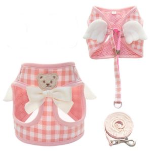 ER52858 Adjustable Cat Dog  Harness Set Breathable Comfortable Pet Chest Strap Cute with Leash Dog Traction Rope Small Medium Dog