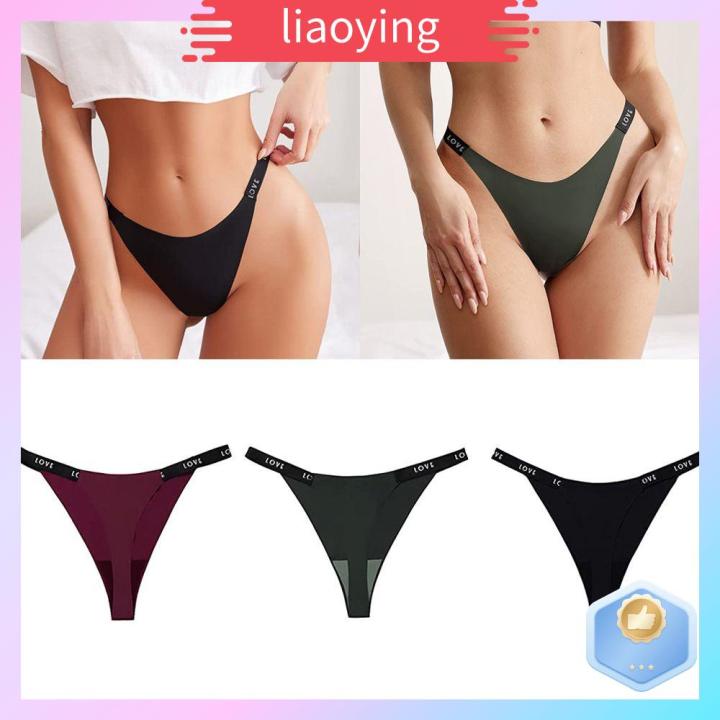 LIAOYING Rlastic Fitness Panties Women Girl Thin Strap Satin Underwear High  Fork Briefs Sexy Seamless Lingerie