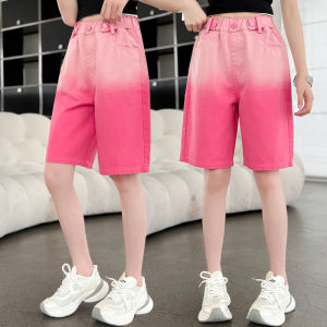 Kids Child New Design Fashion Gradient Pink Denim Shorts for Teens Girl High Quality Summer Cotton Knee Length Pants Age 5-14 Y H260702