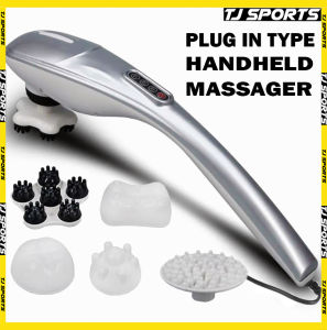 TJ SPORTS Handheld Electric Massager Neck and Back Shoulder Full Body Deep Tissue Percussion Massage with 5 Adjustable Strength Levels and 5 Multi-Functional Heads