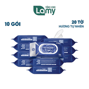 TỔNG KHO_Thùng 10 Gói Khăn ướt vệ sinh Flushable Wipes gói 20 tờ tự tan trong nước