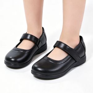 Stylish black shoes for Kid girls non-slip and waterproof rubber Velcro closure comfortable slip-on black shoes