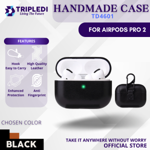 TRIPLEDI Case For AirPods Pro 2nd Shockproof PU Leather TD4601 Full Cover Handmade Protective Casing Pelindung Anti Fingerprint With Hook