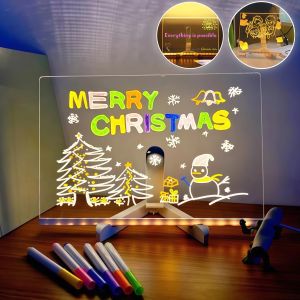 【20*30cm】LED Luminous Drawing Board Toys Night Light Message Note Board Acrylic Draw Board with Col