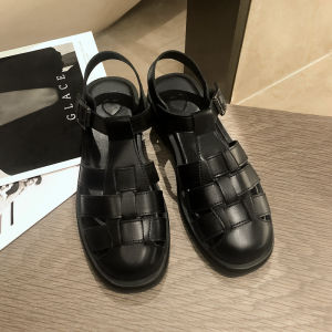 [Free Shipping] Baotou Sandals For Women Summer 2026 Thick-Soled Retro Woven Soft-Soled Flat Roman Sandals For Women