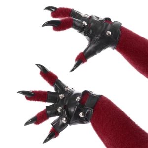 NHG Plush Furry Fursuit Kigurumi Gloves Cartoon Thicken Cat Dog Wolf Animal Paw Gloves Halloween Warm Punk Leather Gloves Cosplay Costume