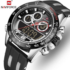 NAVIFORCE Brand Fashion Mens Digital Quartz Sports Watch LED Du al Display Waterproof Chronograph Luminous Alarm Military Clock