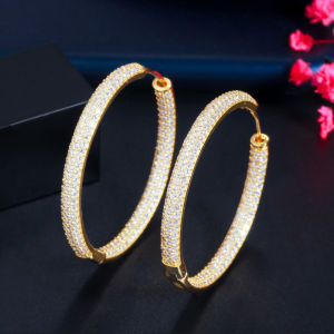 SEQUITO Trang Sức Đeo Tai Câu Lạc Bộ Đêm Thời Trang Vòng Tròn Cổ Điển Đính Đá Zircon Khối Lập Phương Lấp Lánh Toàn Bộ Micro Bông Tai Vòng Tròn Lớn Bản To Mạ Vàng Cho Nữ SE597