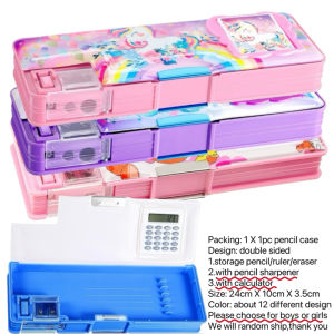 Large pencil case with calculator double sided pencil case with sharpener pencil box organizer cartoon character pencil case for kids girl pencilcase for kids boys pencilcase aesthetic magnetic pencil holder schoolsupplies pencil case pouch