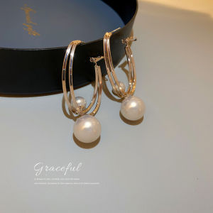 New Fashion Round Pearl Pendant Hoop Earrings For Women Girl Double Layers Circle Earring Party Jewelry Gift