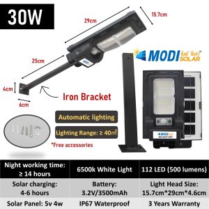 MODI Outdoor Solar Street Light LED Solar Lampu Jalan 30W 100W 200W Motion Sensor Auto Turn on/off IP67 Waterproof 3 Year Warranty