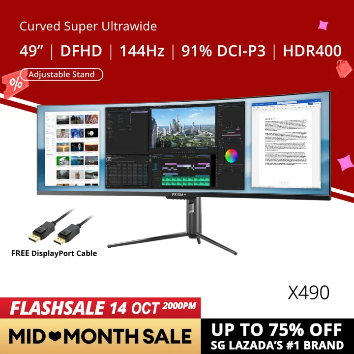 PRISM+ X490 49 144Hz HDR Super Ultrawide DFHD Curved 32:9 [3840 x 1080] FreeSync Gaming Monitor