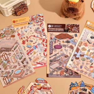 [KW] Fun World Landscape Sticker | 3D Scene Sticker for Scrapbook Journaling Cute Gift & Stress Relief