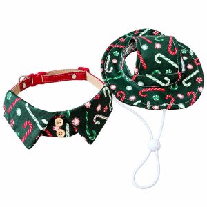 FOUNDTWO Plaid Pattern Christmas Pet Collar Leash Ring Turn Down Lapel Dog Bow Tie Holiday Kitten Neckband Polyester British Plaid Neckband Holiday Party