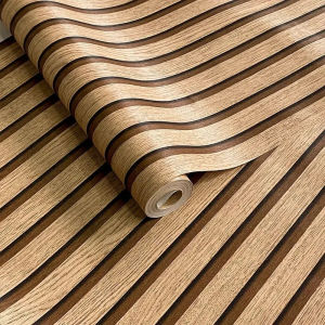 Wall Sticker Wood Design 45cm*5m Self Adhesive 3D Waterproof PVC Wall Decorative Stickers Fluted Panels for Living Room Ceiling Ecological wood wall panel grille Matted Wallpaper uxury Style Premium Quality Waterproof Background Wall Decoration