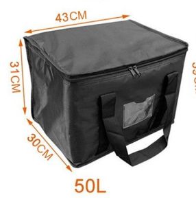 50L Large Delivery Food Delivery Bag Grocery Transport Foldable Washable Sturdy Zipper Portable Food Lunch Black Thermal Bag