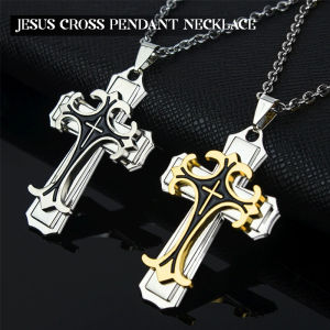 Ellebreen Black/Gold Jesus Cross Pendant Necklace Gift Men Women Jewelry Accessories