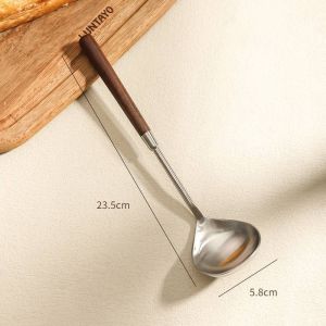 Stainless Steel Walnut Handle Spoon Long Handle Soup Ladle Nordic Style Quality Kitchen Accessories