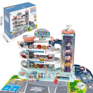 4 Level Garage Toy Set Car Vehicle Building Parking Lot Race Tracks with 10 pcs Diecast Metal Cars Durable Garage Playset for Boys Kids Toddler