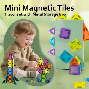 Mini Magnetic Tiles 50pc Set with Metal Storage Box Light Weight for Travelling bring along 旅行必备迷你磁力片