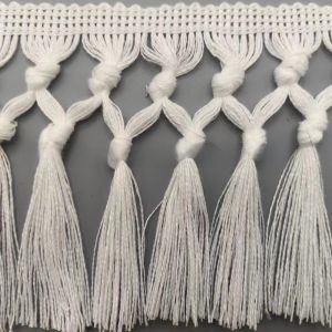 ALLLUCK 1Yard 11cm Wide Tassel Trim Ribbon Boho Style Cotton Material Fringe Trim Ribbon Boho Style Braided Fringe Macrame Tassel Ribbon For DIY Craft