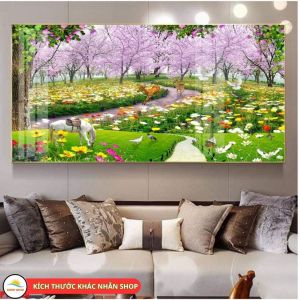 SIZE LỚN Tranh Phong Cảnh Núi Non Thác Nước Chất Liệu Tráng Gương Cao Cấp Tranh Thủy Mặc Treo Phòng Khách Phong Thuỷ