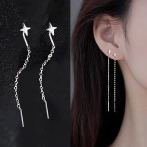 Long Tassel Thread Chain Climb Star Heart Cross Beads Pendants Drop Earrings Womens Straight Hanging Earings Jewelry