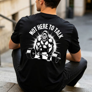 [Local Stock] HBESTY  Not Here To Talk Summer Men Cotton T-shirt Gorilla Deadlift Weightlifting Vintage Gym Art Attractive Short Sleeve Attire