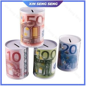 Round Metal Coin Storage Box Bank Money Tin Box