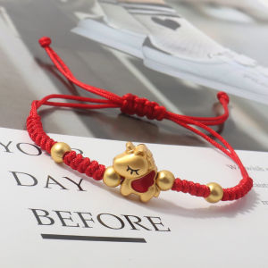 2026 Red Braided Bracelet with Pony Pendant Chinese Zodiac Horse Beads Woven Bracelet Adjustable Lucky Charm Red Rope Bracelet New Year Gift