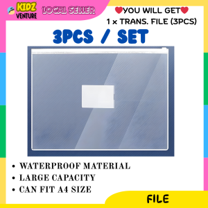 (READY STOCK) Fail Zip Lutsinar A4 Transparent Student Kids Zipper File Bag Stationery Storage Waterproof 学生考试文件袋拉链透明收纳袋