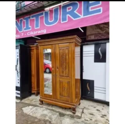 Lmeari pakaian 2 pintu cermin minialis full kayu jati asli ukuran 120x55x200