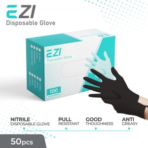 EZI NITRILE Disposable Gloves Powder Free Black Series 50/100pcs per box (READY STOCK)