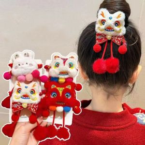 XINSU38 Plush Ball New Year Hair Rope Ponytail Holder Tassel Plush Elastic Hair Band Fashion Hair Scrunchies Lion Awakening Headwear Girls