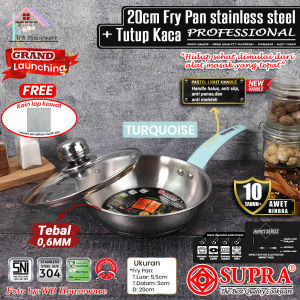SUPRA panci Fry pan 20cm stainless SUS304 handle Pink+ tutup kaca viliron 20cm professional series / wajan penggorengan masak