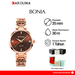 Jam Tangan Wanita Bonia B10763-2543 Brown Dial Rose Gold Stainless Steel Band