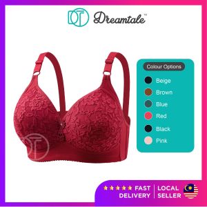 [Plus Size C D E Cup] Dreamtale Baju Dalam Wanita Women Bra Lace Plus Size Bra Extra Large Cup C Cup D Cup E Cup Wireless Bra Push Up Bra Coli Wanita WCO277