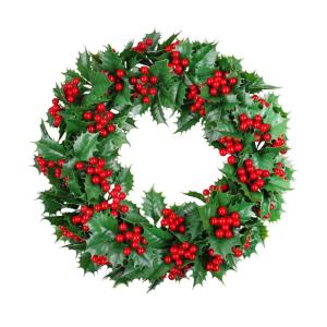 Christmas Wreath Green Garlands Front Door Wreath with Red Berries Decorative Wreath For Door Wall Porch Decoration