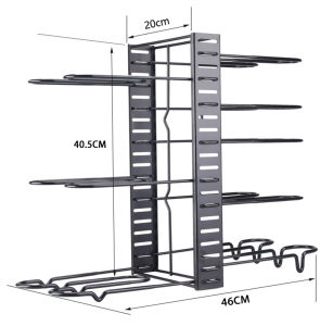 Height Adjustable Metal Pot Holder - 8-Layer Folding Pot Lid Storage Rack Kitchen Counter Organizer