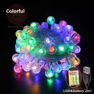 Lampu Lap Lip Raya 10M 80LED Crystal Ball String Lights LED Fairy Light USB & Battery Operated For Hari Raya Decoration