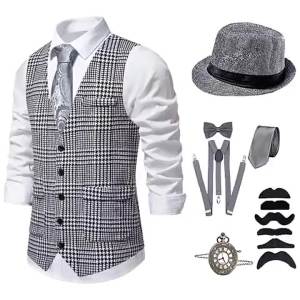 New Gionforsy 1920s Mens Gatsby Gangster Costume Grandpa Accessories Set 20s Old Man Vest Hat Bow Tie Vintage Pocket Watch