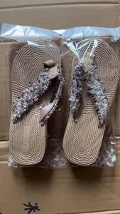 [Free Shipping] Plus-size summer new style faux rope travel espadrille womens flip-flops for outdoor wear high-heeled beach sandals