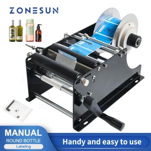 ZONESUN ZS-50 Manual Round Bottle Labeling Machine Beer Cans Wine Adhesive Sticker Labeler Label Disenser Machine Packing Machine