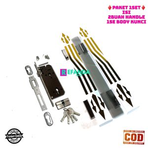 paket 2 buah gagang handle pintu rumah dan 1set lock body kunci untuk pintu depan dan kamar daun pintu 1 pilihan panjang tarikan 33cm 45cm dan 60cm bahan stainless