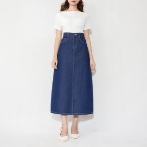 Rok Jeans Tebal Wanita 7/8 Slit Belakang