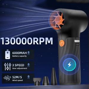 ECOCOKU 130000 รอบต่อนาที แฟนพัดลมเทอร์โบขนาดเล็ก ความเร็วสูง โมเตอร์แบบไม่มีแปรง ไม้ปัดฝุ่นแบบอัดอากาศ ประสิทธิภาพสูง ชาร์จใหม่ได้ โบลเวอร์ฝุ่นทรงพลัง สำหรับทำความสะอาดบ้านและรถยนต์
