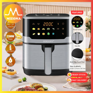 MIZONA 7.5L Air Fryer Non Stick Coating Visual Window Stainless Steel Smart Touch Screen Multifunction Oil Free Fryer Penggoreng Udara