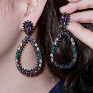 SEQUITO Bông Tai Dạng Giọt Nước Dài Bằng Đá Zirconia Nhiều Màu Phóng Đại Boho Cho Nữ Trang Sức Cổ Điển Hoài Cổ SE371